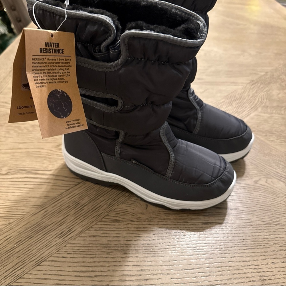 New 7 Merence Rosema II Grey White Water Resistant Fur Line Snow Boots NWT